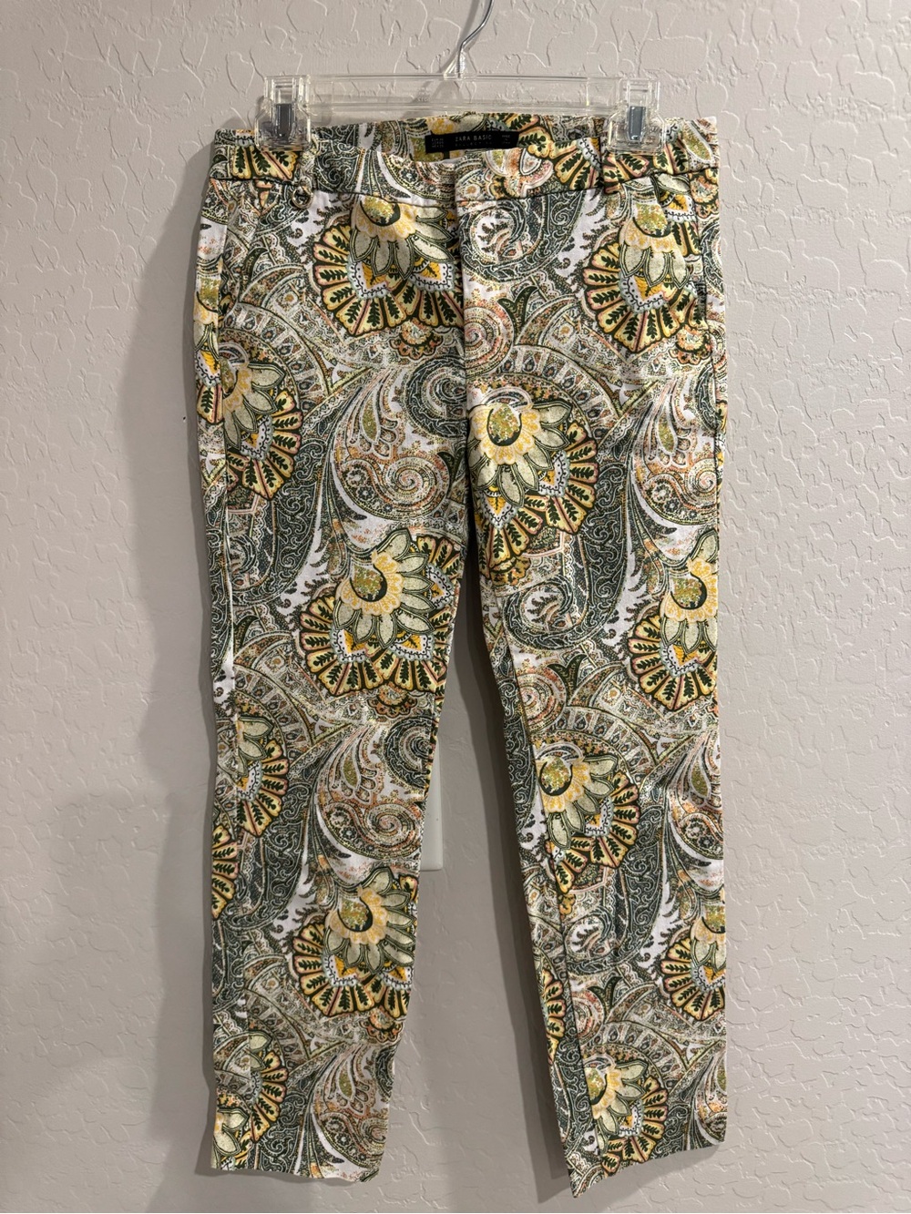 Zara Green, Yellow and White Paisley Skinny Chinos